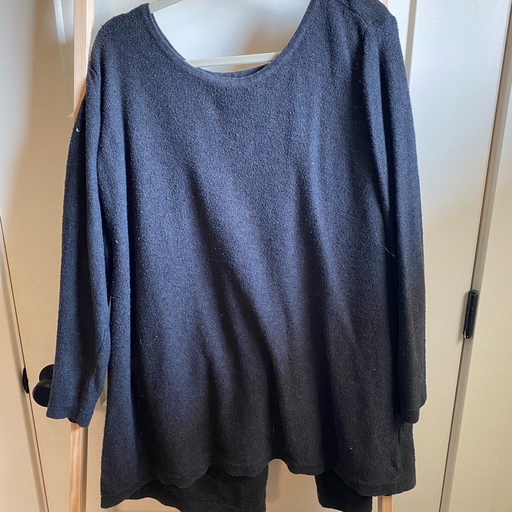 Gray sweater cross back detailing